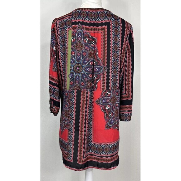 Figueroa & Flower Split V Neck Paisley Pattern Boho Pullover Blouse Size Large - Picture 2 of 10